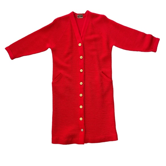 May Claire Knitting Sweaters - Vintage May Claire Original red knit duster cardigan Wool Orlon May Knitting Co